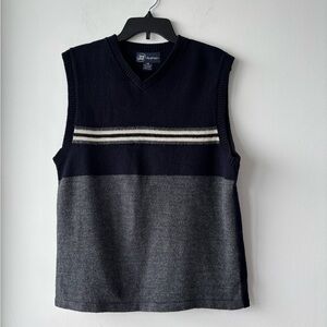 90s VTG 33 Degrees Sweater Vest Gilet Blue Gray Stripe V Neck Mens L Preppy USA